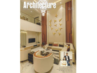 Cover of an architecture magazine featuring a modern living room