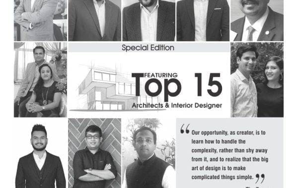 Collage of architects and designers titled 'Top 15 Architects & Interior Designer' special edition.