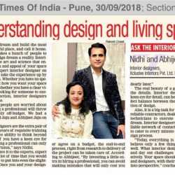 Newspaper feature on Nidhi and Abhijeet of Xclusive Interiors discussing design and lifestyle.