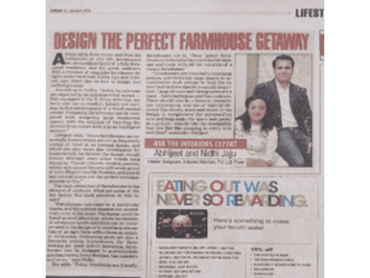 Newspaper article featuring Abhijeet and Nidhi Jaju on designing the perfect farmhouse getaway.