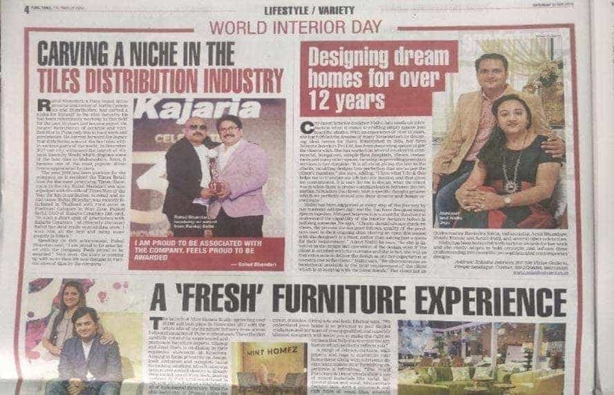 Newspaper spread on World Interior Day featuring designers and home décor industry leaders.